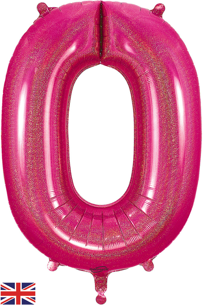 34" Number 0 Holographic Pink Oaktree Foil Balloon