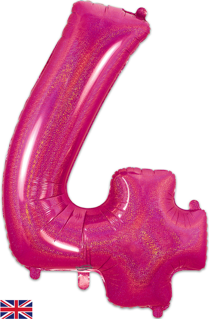 34" Number 4 Holographic Pink Oaktree Foil Balloon
