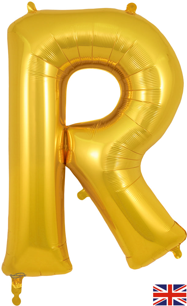 34" Letter R Gold Oaktree Brand Foil Balloon