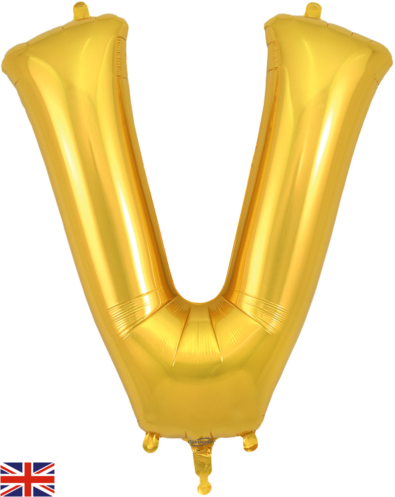 34" Letter V Gold Oaktree Brand Foil Balloon