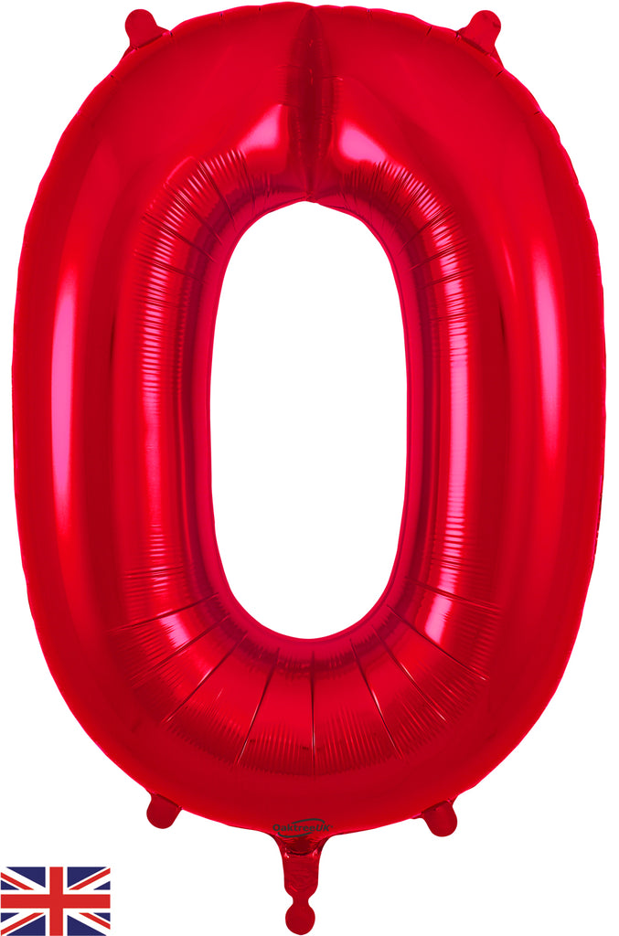 34" Number 0 Red Oaktree Foil Balloon