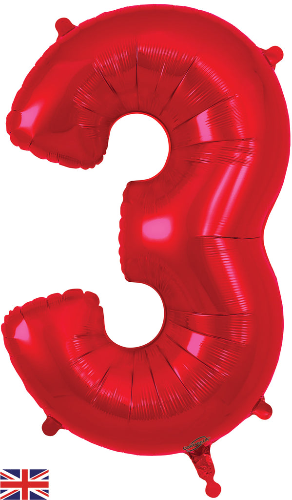34" Number 3 Red Oaktree Foil Balloon