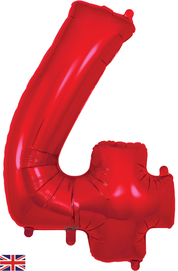 34" Number 4 Red Oaktree Foil Balloon