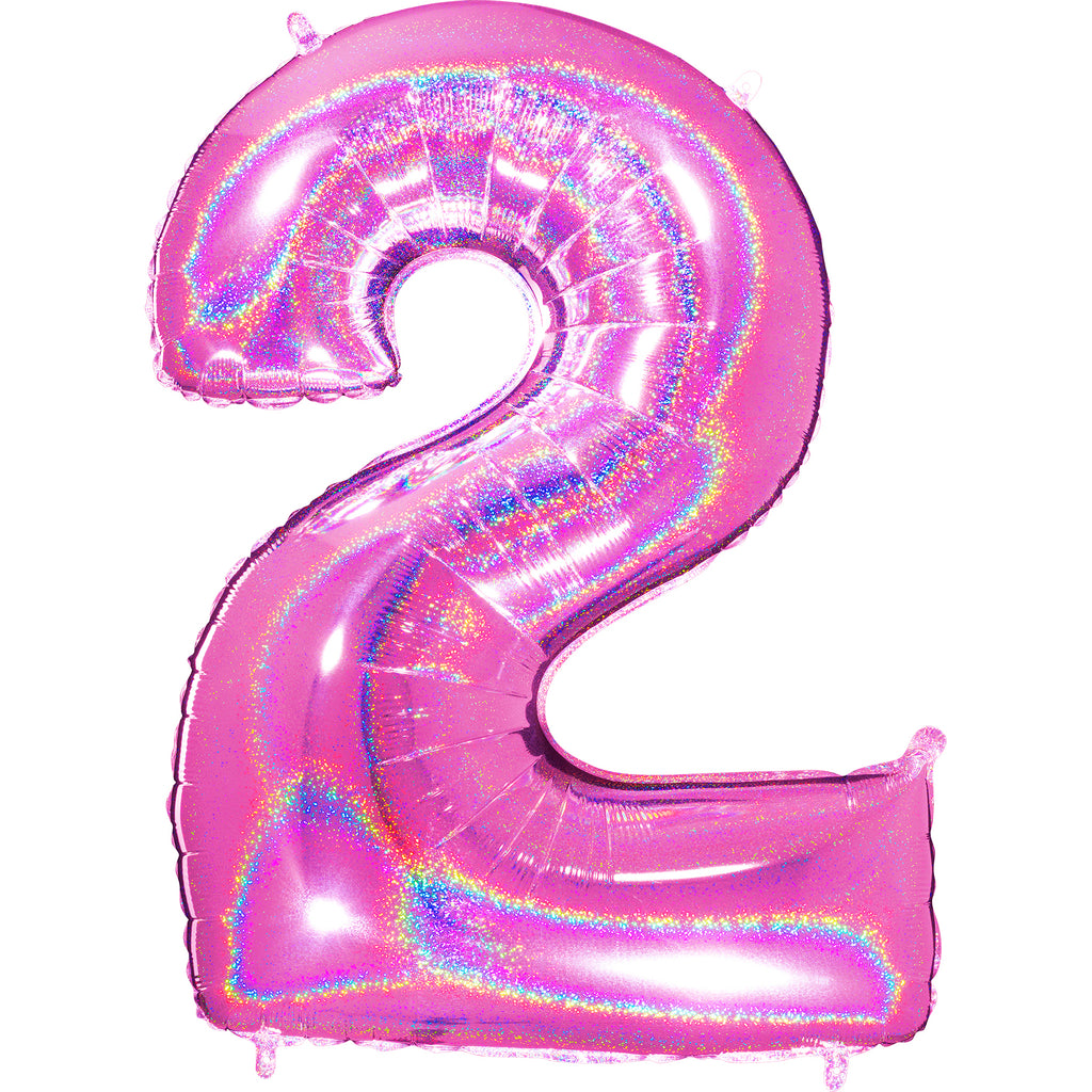 40" Number "2" Fucshia Glitter Holographic Balloons