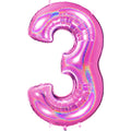 40" Number "3" Fucshia Glitter Holographic Balloons