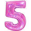 40" Number "5" Fucshia Glitter Holographic Balloons