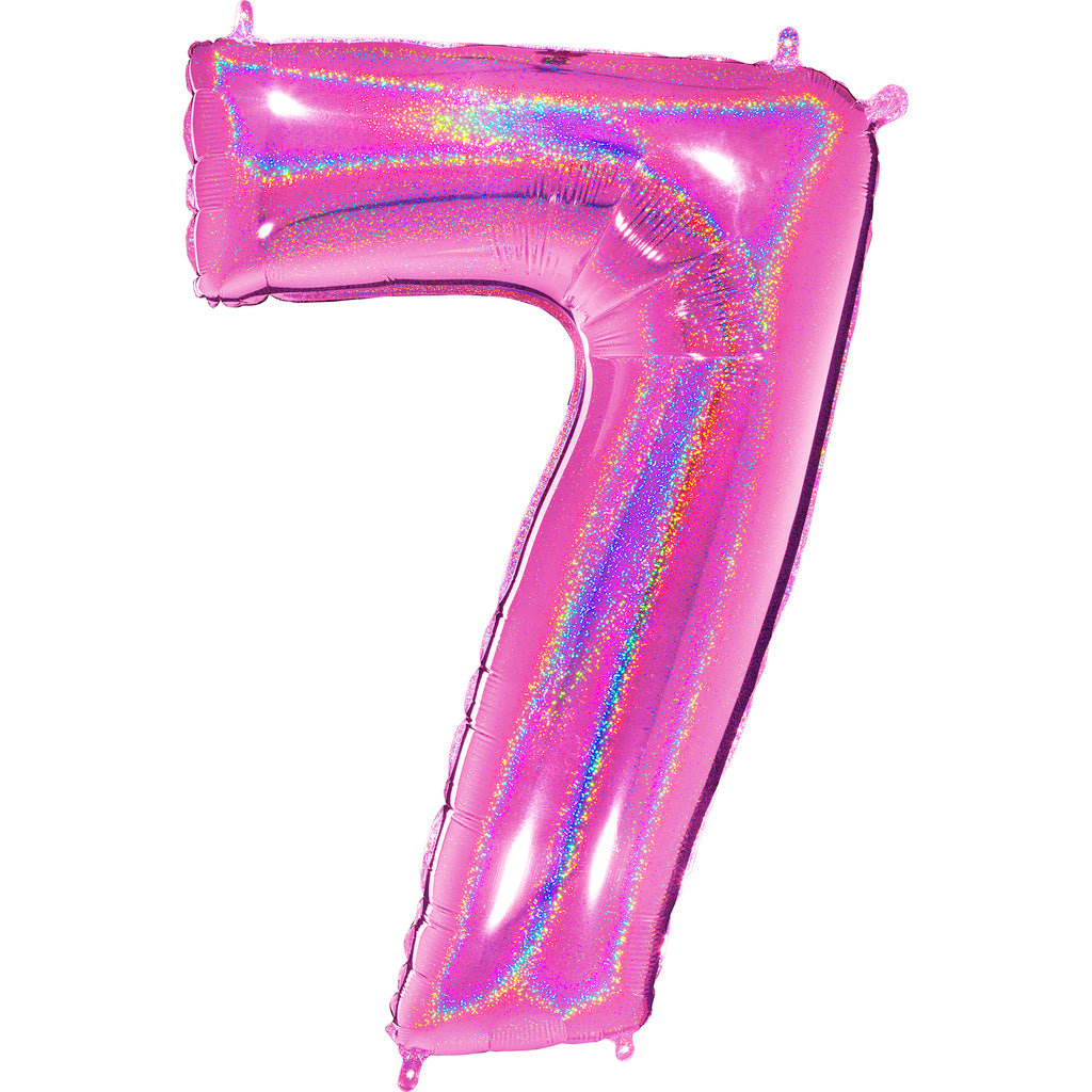40" Number "7" Fucshia Glitter Holographic Balloons