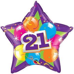 20" 21st Birthday Sparkling Star Mylar Balloon
