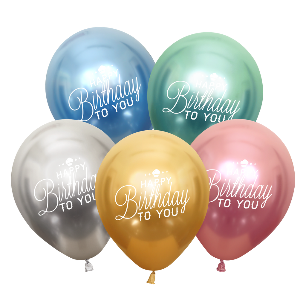 12" Happy Birthday Printed Assorted Mirror Kalisan Latex Balloons (25 Per Bag)