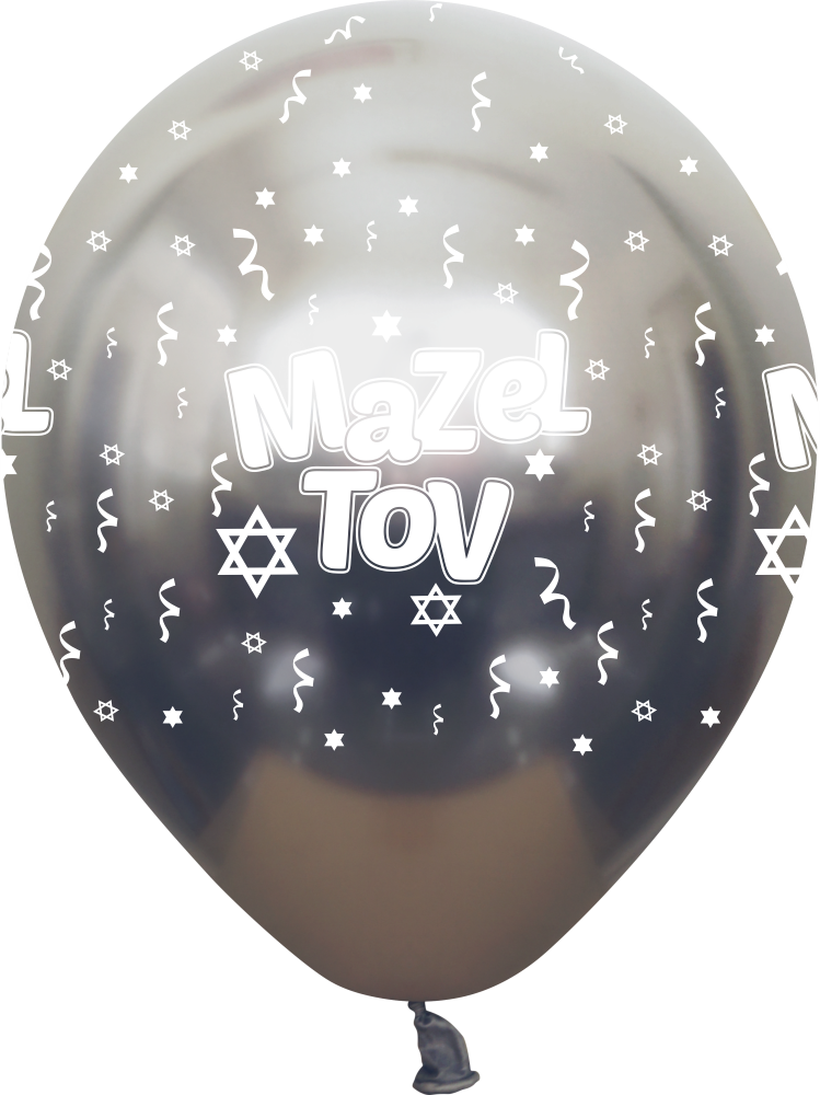 12" Mazal Tov Printed Space grey Mirror Kalisan Latex Balloons (25 Per Bag)