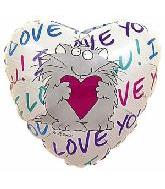 18" I Love You Cat Holding Heart Balloon