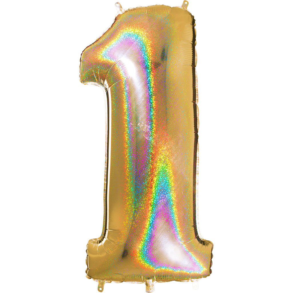 40" Number "1" Gold Glitter Holographic Balloons