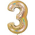 40" Number "3" Gold Glitter Holographic Balloons