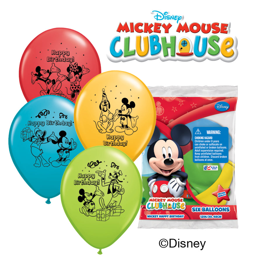 12" Mickey Happy Birthday (6 Pack) Balloons