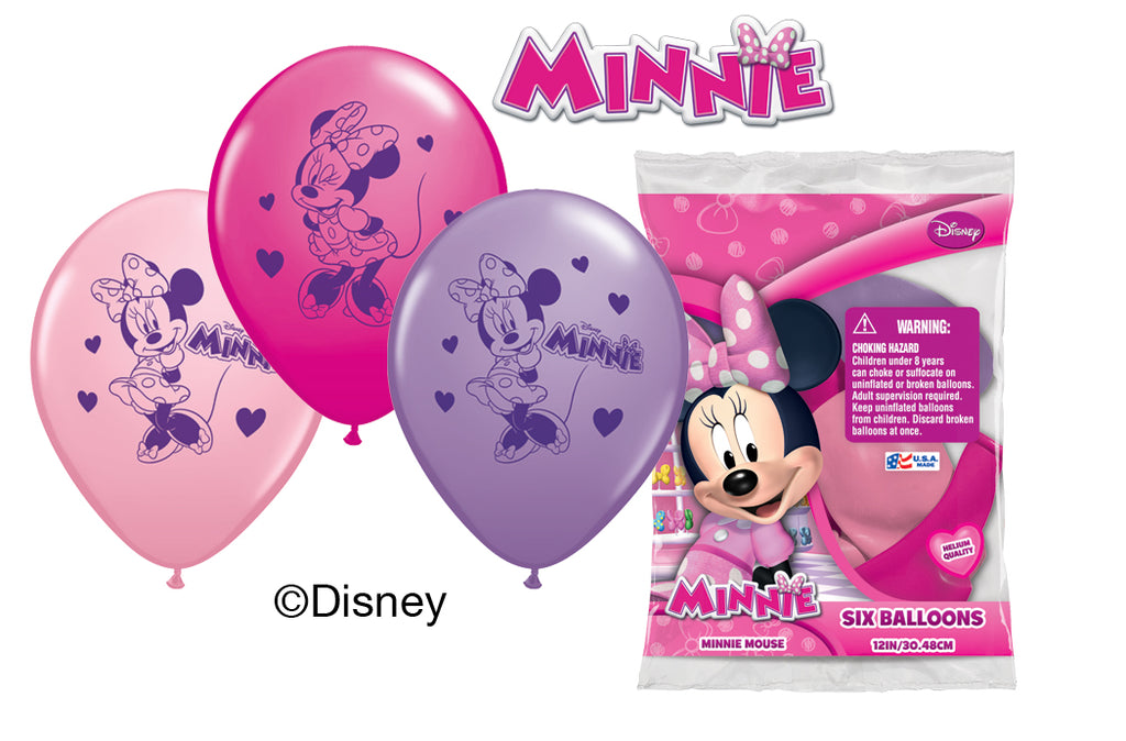 12" Minnie Mouse (6 Pack) Latex Balloons