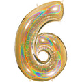 40" Number "6" Gold Glitter Holographic Balloons