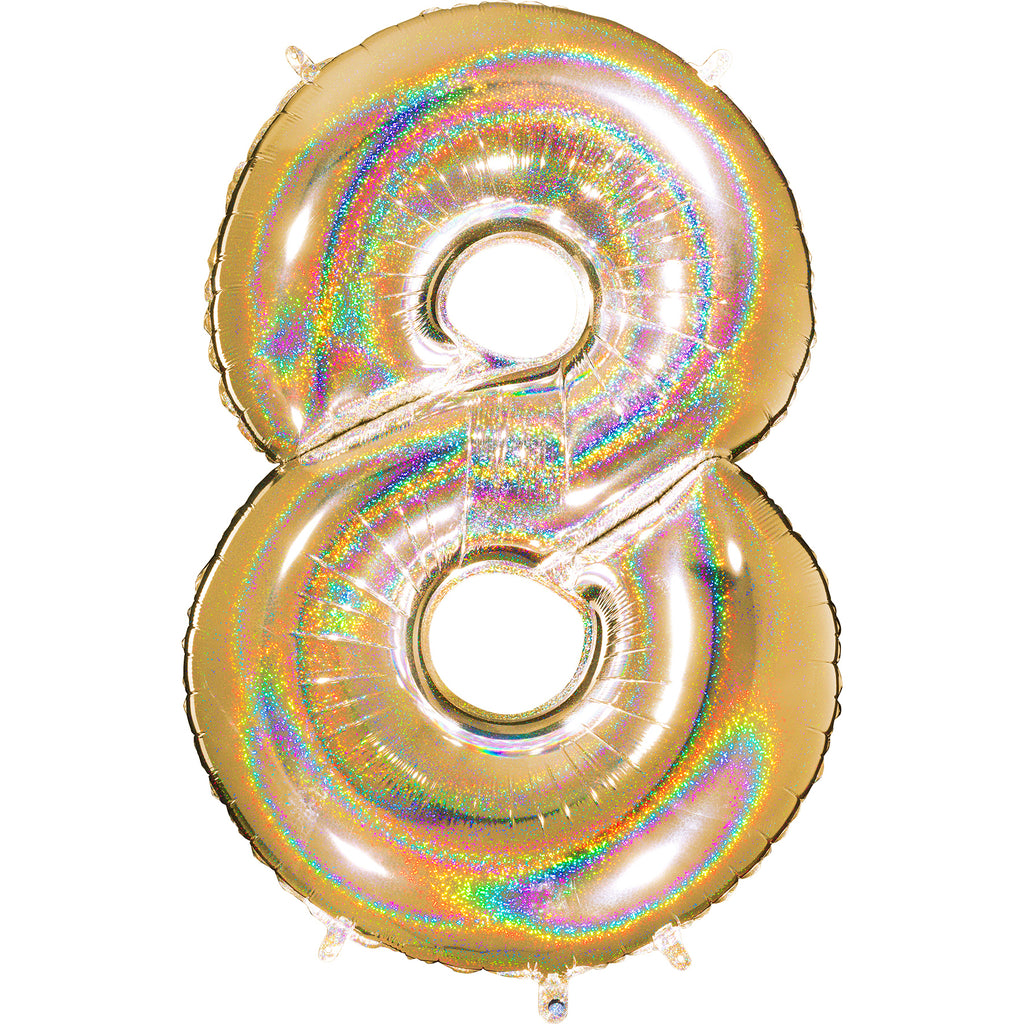 40" Number "8" Gold Glitter Holographic Balloons