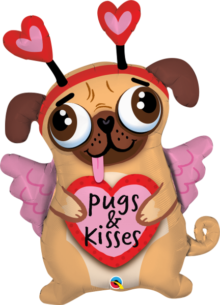 36" Pugs & Kisses Foil Balloon