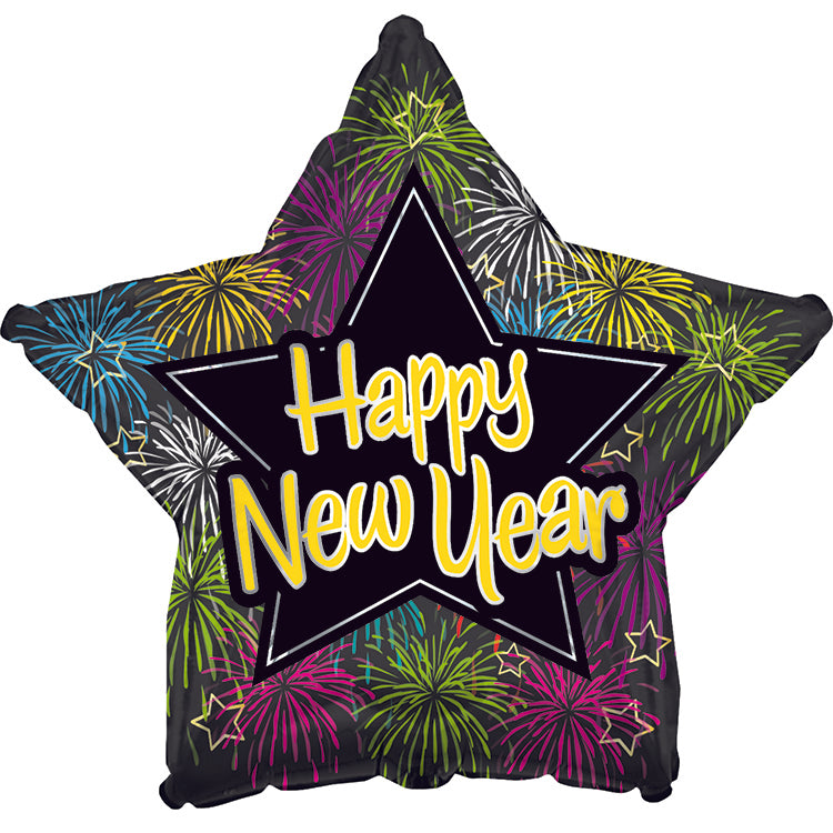 18" Happy New Year Fireworks Star Balloon