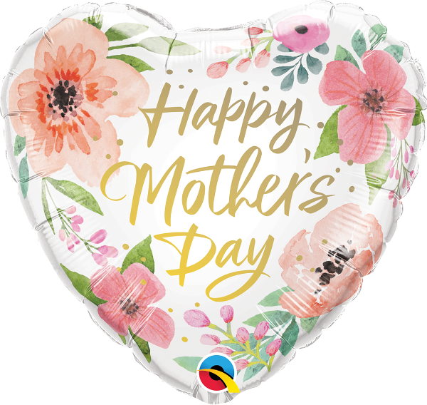 18" Heart Mother's Day Pink Floral Foil Balloon