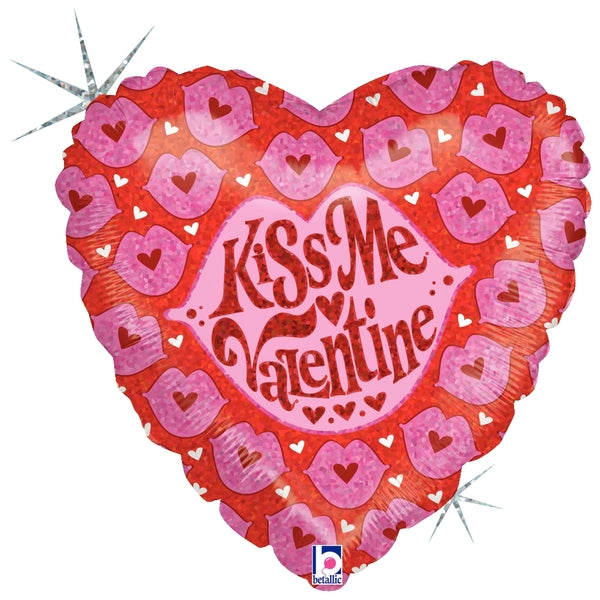 9" Airfill Only Holographic Balloon Kiss Me Valentine