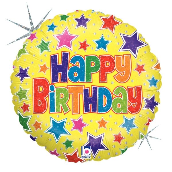 9" Airfill Only Holographic Bold Stars Birthday Balloon