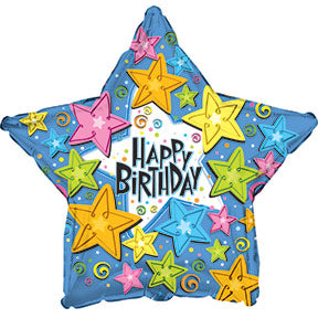 31" Happy Birthday Swirls and Stars Packaged Balloon