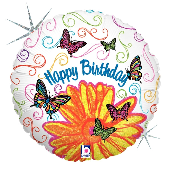 36" Holographic Balloon Pop Art Butterfly Birthday