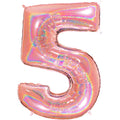 40" Number "5" Rose Gold Glitter Holographic Balloons