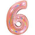 40" Number "6" Rose Gold Glitter Holographic Balloons