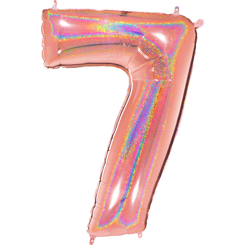 40" Number "7" Rose Gold Glitter Holographic Balloons