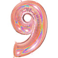 40" Number "9" Rose Gold Glitter Holographic Balloons