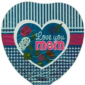9" Airfill Only Love You Mom Turquoise Heart Balloon