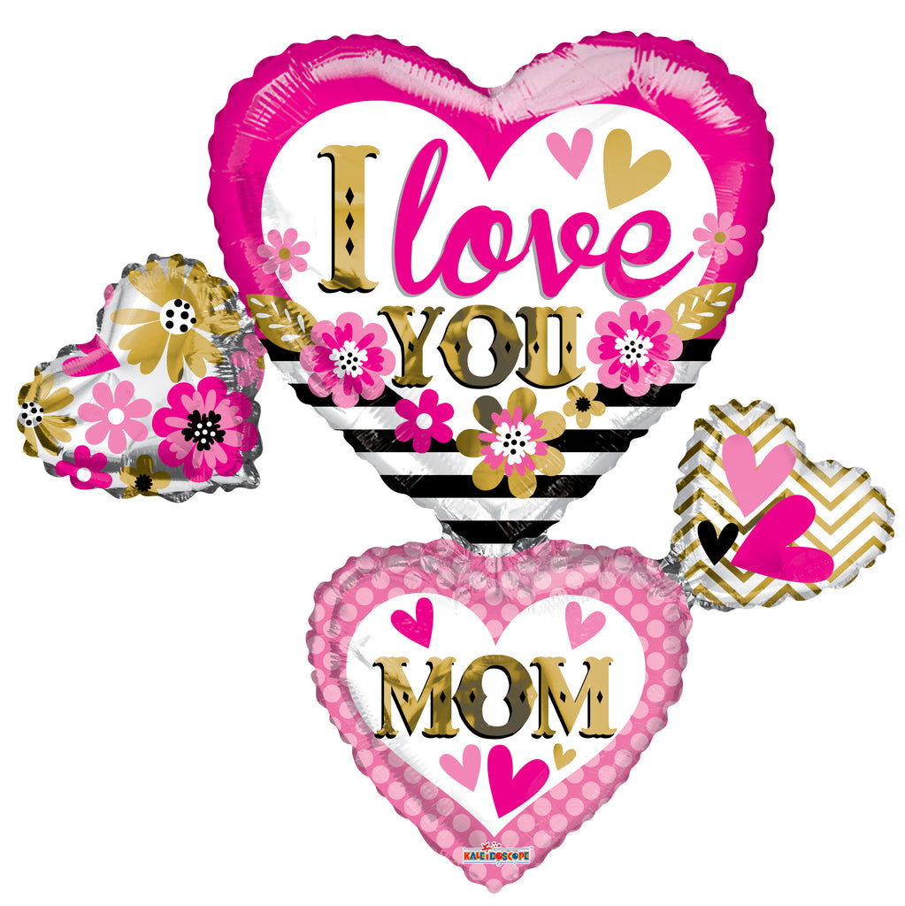 36" I Love You Mom Many Hearts Shape Foil Balloon