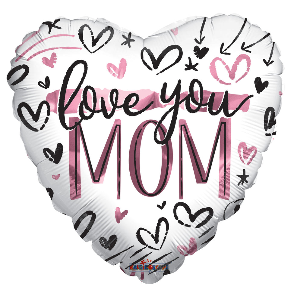 18" Love You Mom Brushed Hearts Foil Balloon