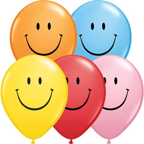11" Smile Face Assorted (50 Per Bag) Latex Balloons