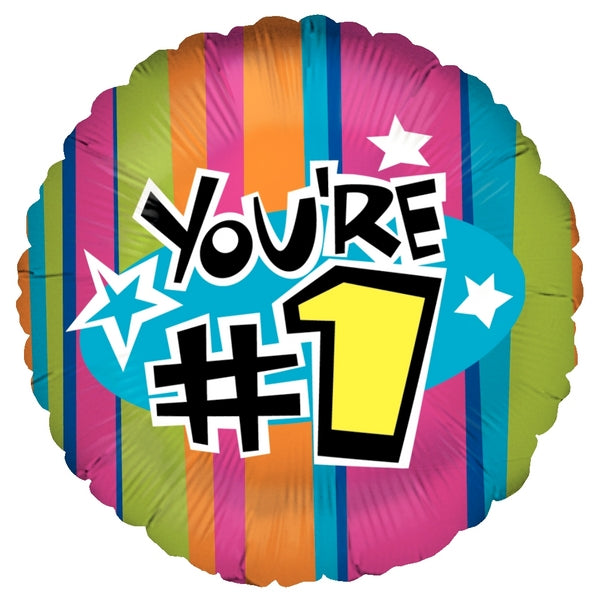 18" Balloon Packaged You're #1 Stripe