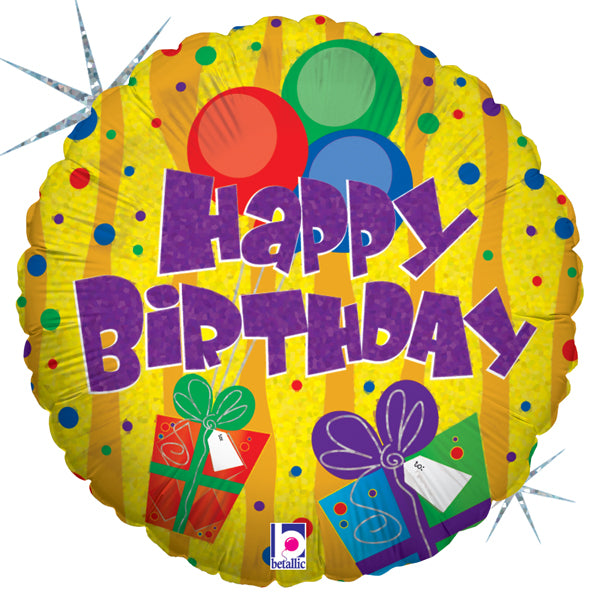 18" Holographic Packaged Presents and Balloons Birthday