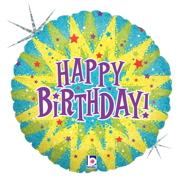 18" Holographic Balloon Packaged Bursting Birthday