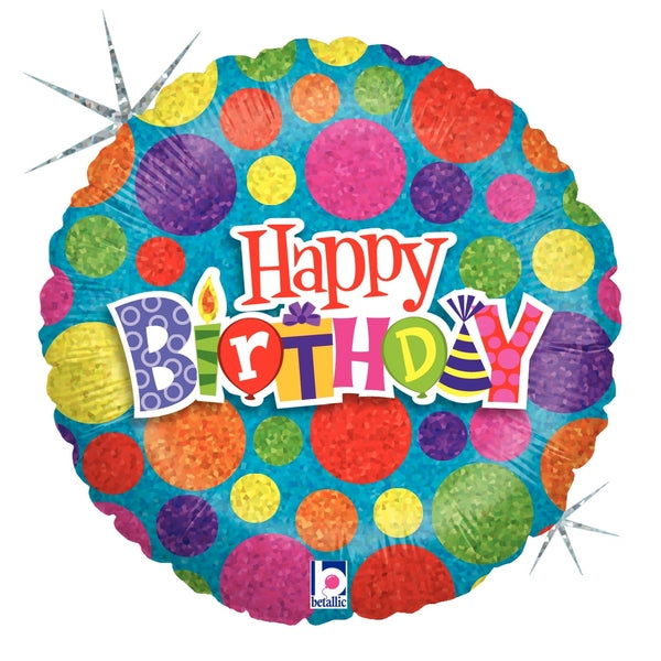 18" Holographic Balloon Packaged Dot Dot Birthday