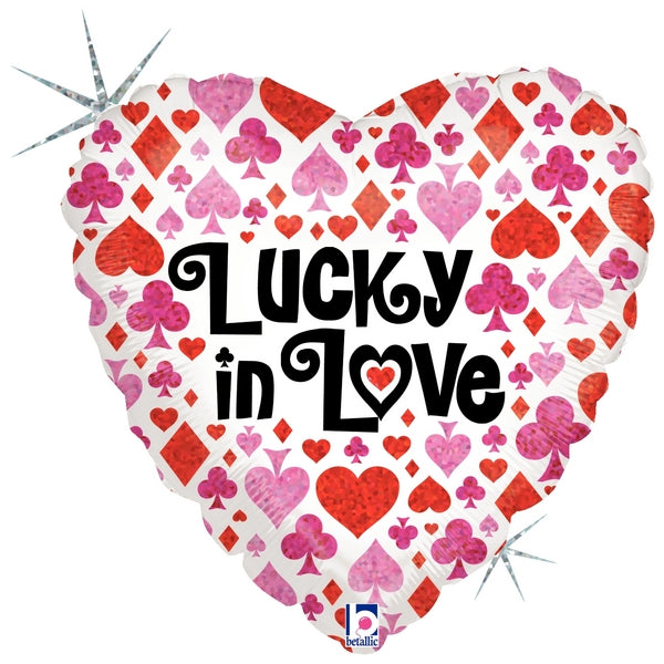 18" Holographic Balloon Packaged Lucky in Love