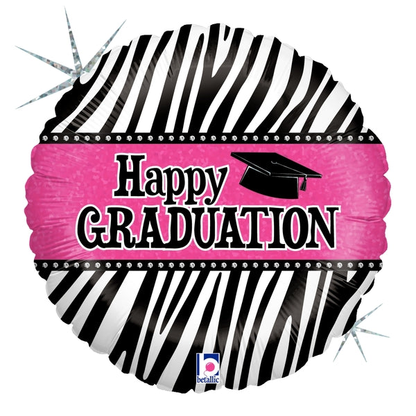 18" Holographic Balloon Graduation Zebra Stripes