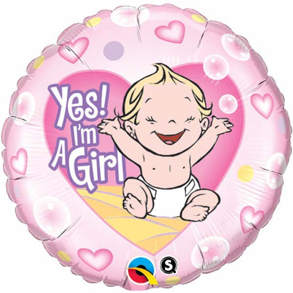 18" Yes! I'm A Girl Packaged Mylar Balloon