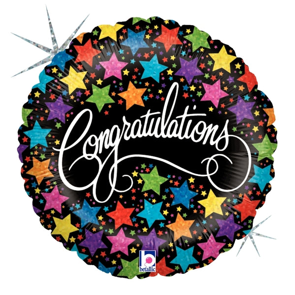 18" Holographic Packaged Congratulations Bold Stars Balloon