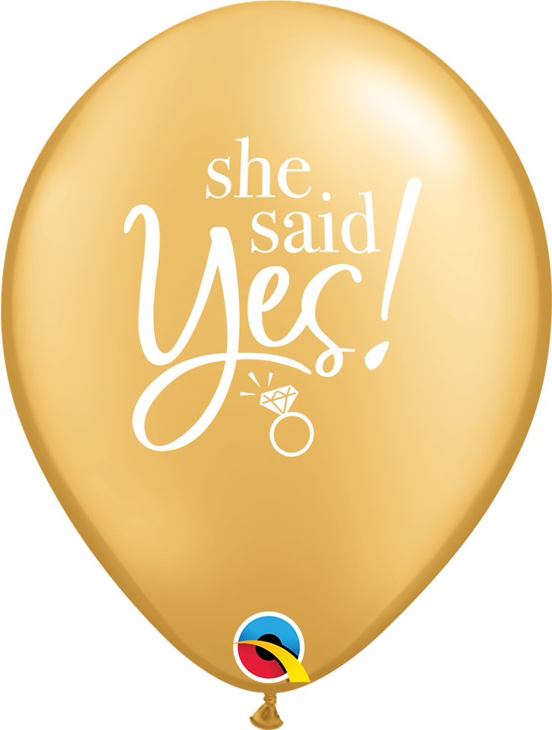 11" She Said Yes! Gold Latex Balloons