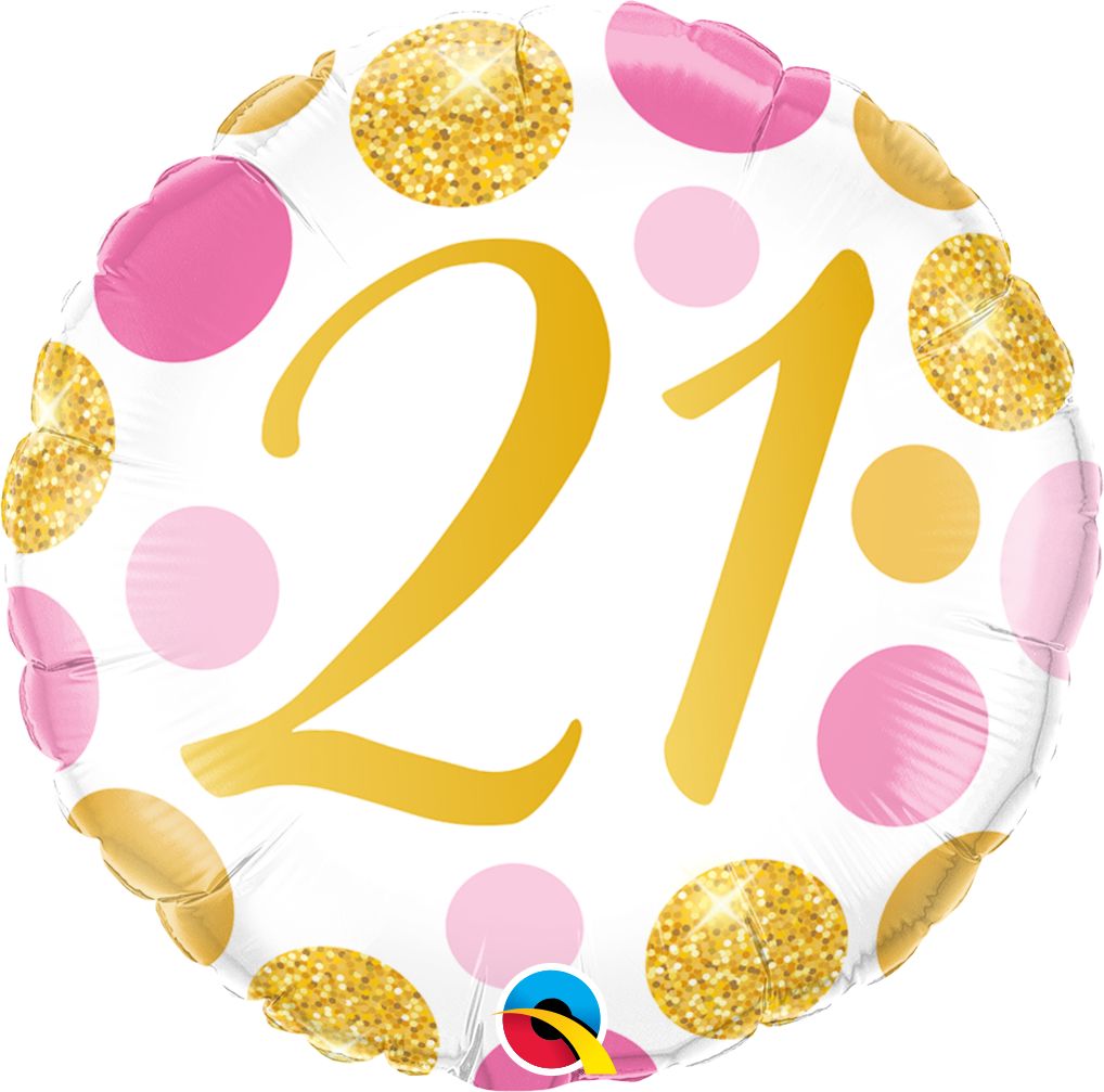 18" Number 21 Pink & Gold Dots Foil Balloon