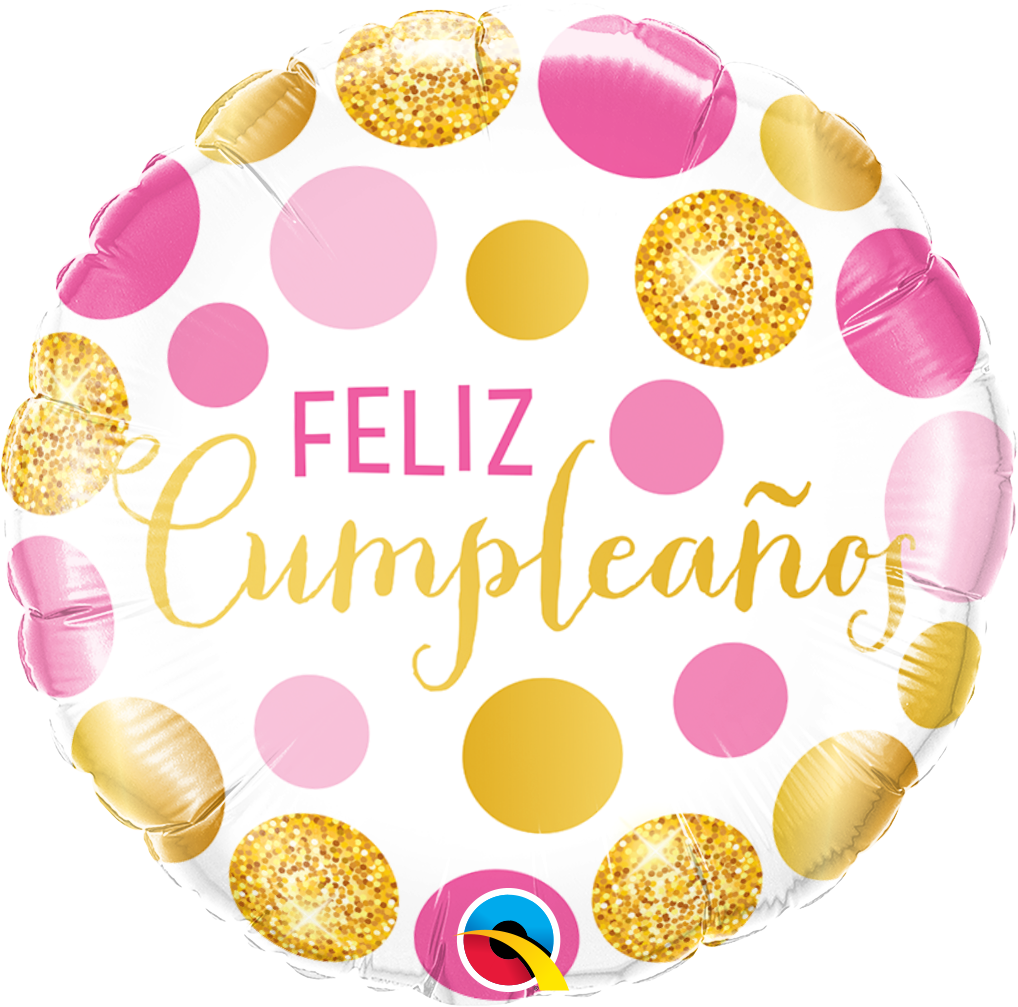 18" Cumpleaños Pink & Gold dots Foil Balloon (Spanish)