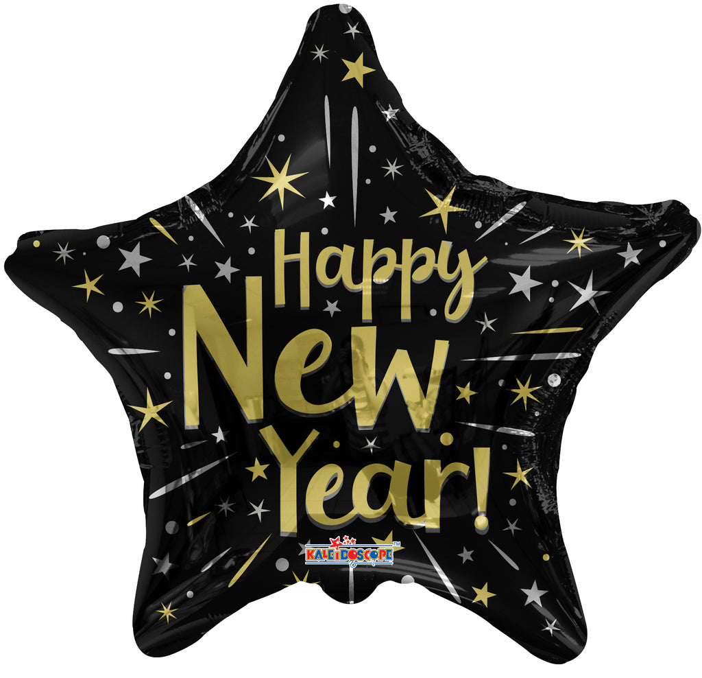 18" New Year Black Star Foil Balloon