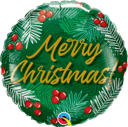 9" Airfill Only Christmas Greens & Berries Foil Balloon