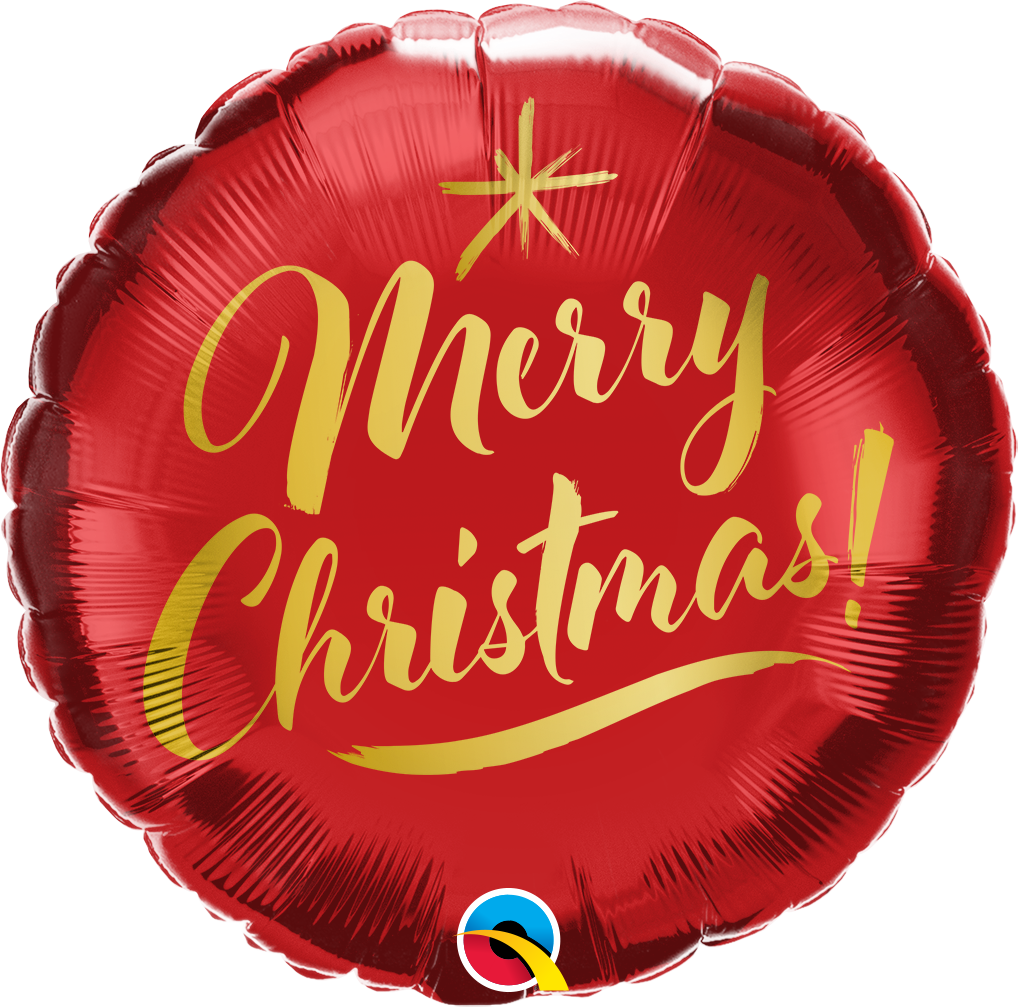 18" Christmas Gold Script Red Foil Balloon